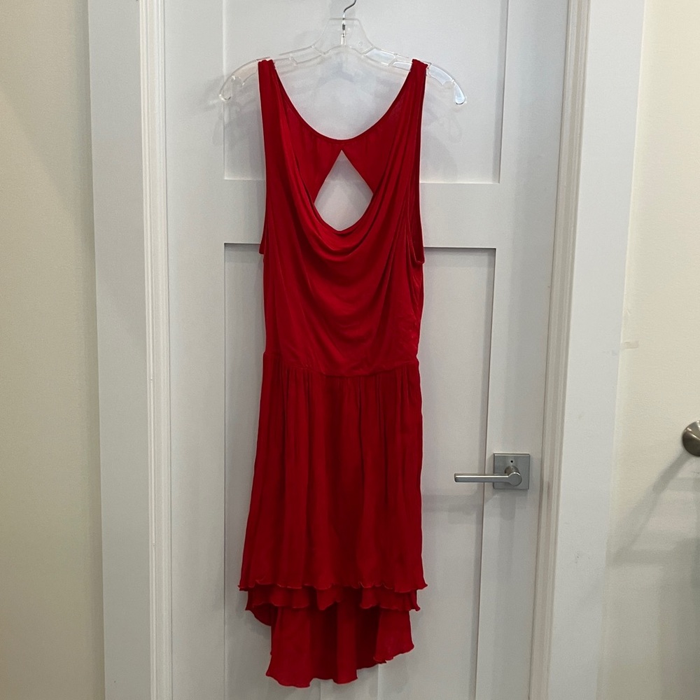 Free People Sleeveless Red Ruffled Hem Back Keyhole Mini Dress